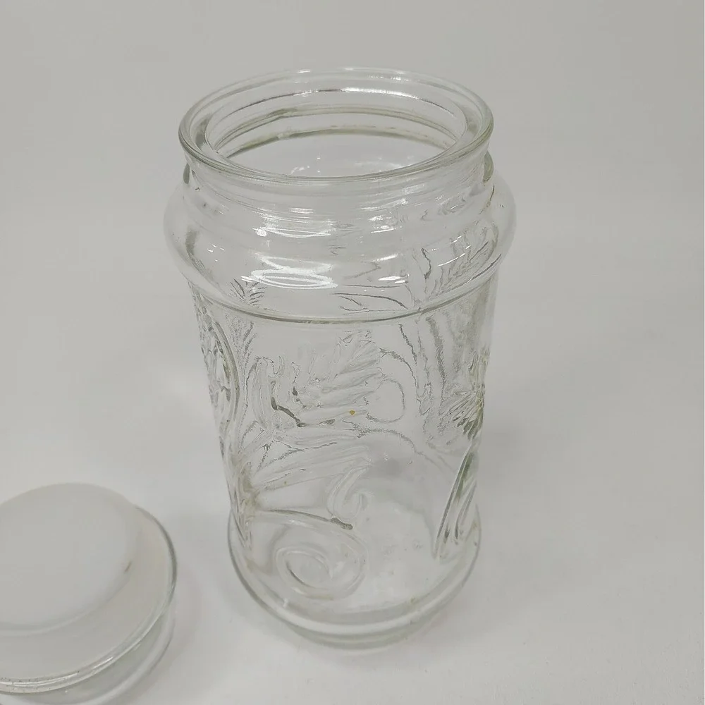 Vintage  Planters Mr. Peanut Glass Jar with Lid Canister Wheat Pattern 8